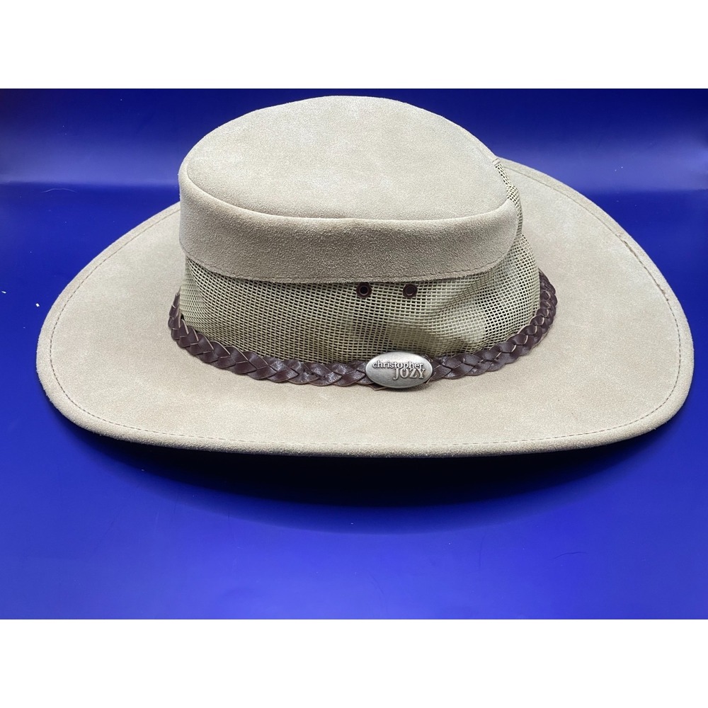 NWOT Christopher Jozy Mens Summer Breeze Australian Hat Leather Sz M Beige Suede